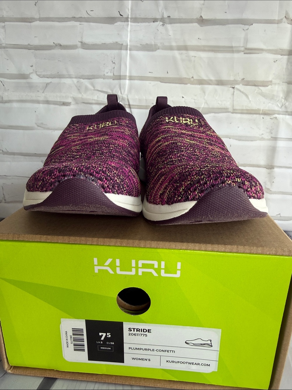 KURU Stride Slip-On Knit Sneakers in Plum Purple Confetti - Picture 3 of 11